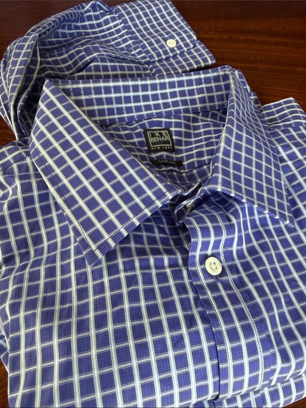 Ike Behar Men’s Purple and White Check Dress long sleeve Shirt size 18 36/37